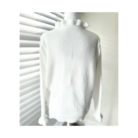 White Ruffle V-Neck Button Sweater - Picture 5 of 6